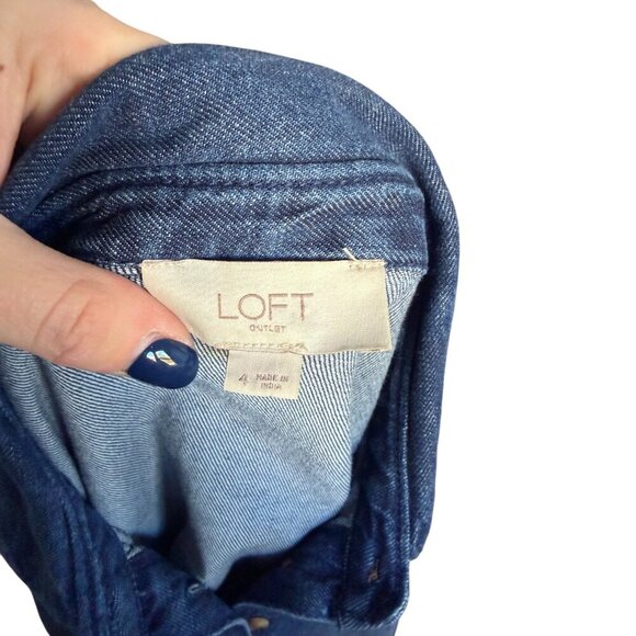 LOFT Denim Chambray Dress Long Sleeve Casual Shirt Dress Blue Size 4 - Picture 4 of 5